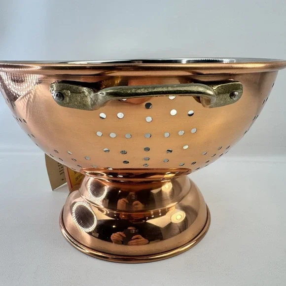 New Vintage ODI Colander Copper Brass Nickel Footed Pedestal 9" Strainer Decor - Picture 6 of 11